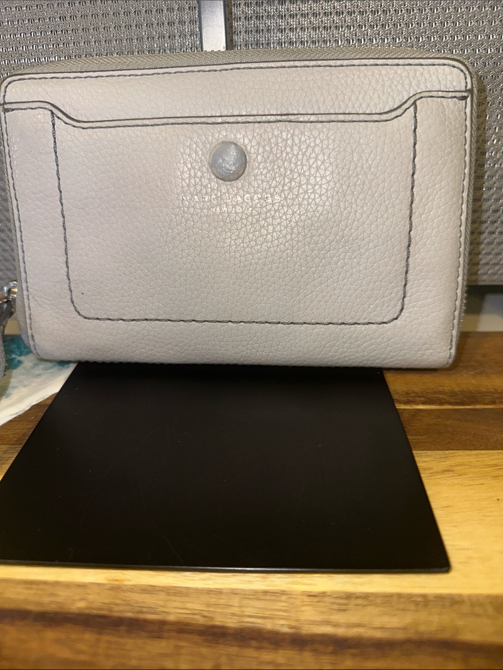Marc Jacobs Light Gray Pebbled Leather Wristlet Clutch